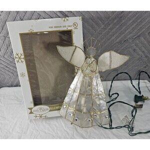 VINTAGE KURT ADLER SANTA'S WORLD CAPIZ SHELL ANGEL LIGHTED TREE TOPPER W/BOX